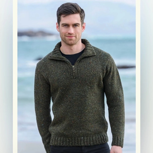 Aran Crafts Other - Aran Crafts Donegal Tweed 1/4  Zip Sweater. 100% Wool. Forest Green Flecked. XL